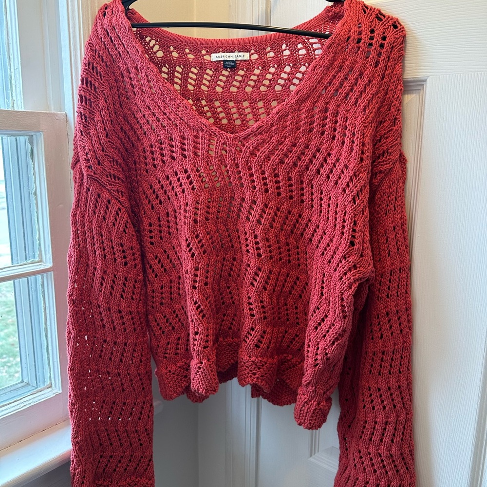 American Eagle Outfitters Crochet V-Neck Sweater
